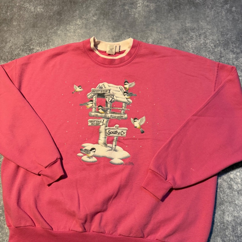 Vintage Morning Sun Grandma Graphic Sweatshirt‎ Birds Winter Womens Petite L
